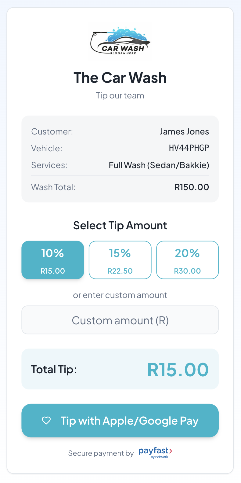 WashBase post-sale tip interface